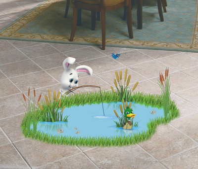 Jagvii 59 cm Rabbit fishing in pond Self Adhesive Sticker(Pack of 1)