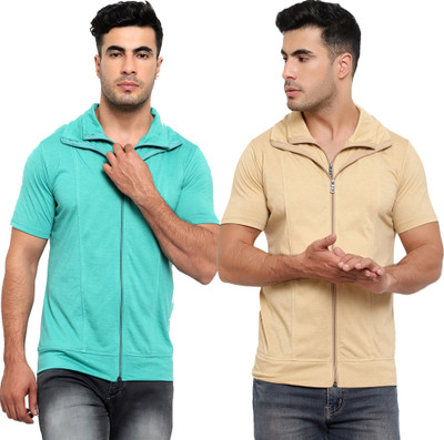 Jaskart Solid Men Polo Neck Beige, Light Green T-Shirt