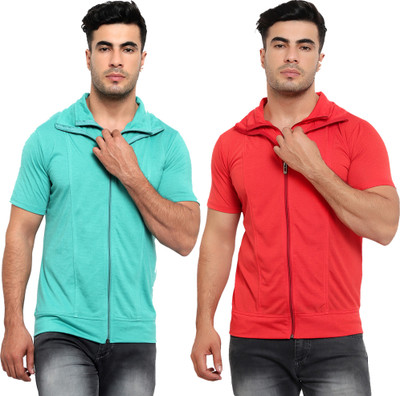 Jaskart Solid Men Polo Neck Red, Light Green T-Shirt