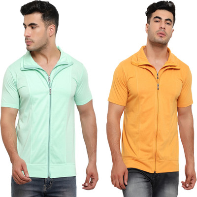 Jaskart Solid Men Polo Neck Green, Yellow T-Shirt