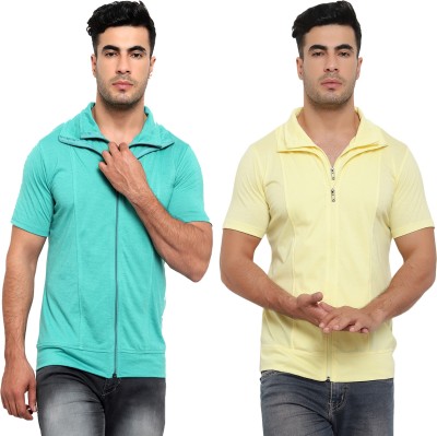 Jaskart Solid Men Polo Neck Light Green, Yellow T-Shirt