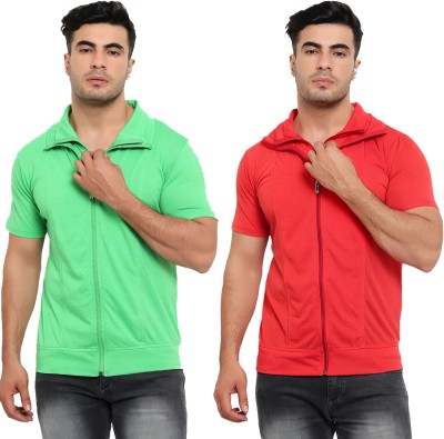 Jaskart Solid Men Polo Neck Red, Light Green T-Shirt