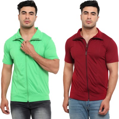 Jaskart Solid Men Polo Neck Red, Light Green T-Shirt