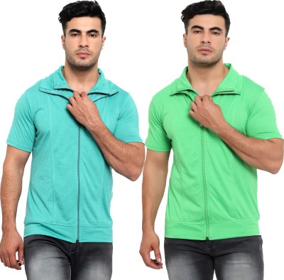 Jaskart Solid Men Polo Neck Light Blue, Light Green T-Shirt