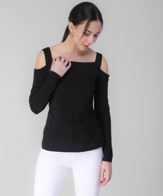 Elizy Casual Solid Women Black Top