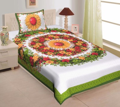 Traditional Collection 140 TC Cotton Single Jaipuri Prints Flat Bedsheet(Pack of 1, Green)