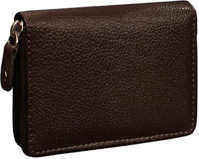 ABYS Genuine Leather Men Wallet||ATM Card Case||Money Purse||Card Holder with Zip Closure (Brown) 10 Card Holder