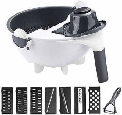 ENVICUTS 9 in 1 Multifunction Vegetable Cutter with Drain Basket Magic Rotate Vegetable Cutter Portable Slicer Chopper Grater Kitchen Tool Vegetable Grater(9 in 1 Vegetable Cutter with Drain Basket)
