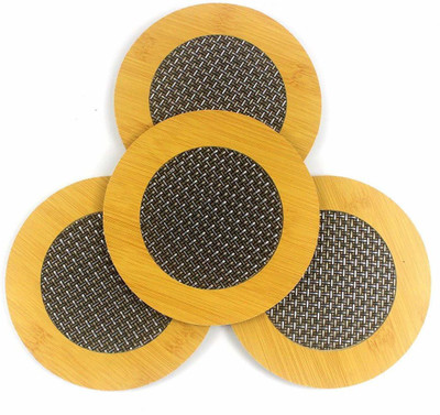KiaraHome Round Wood Coaster Set(Pack of 4)