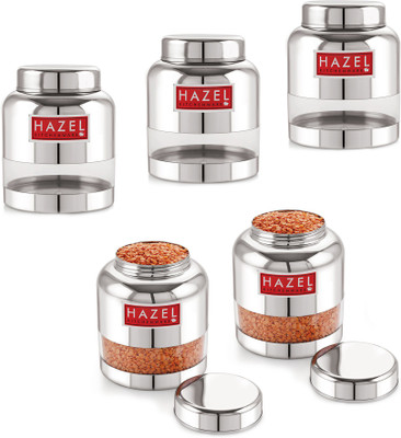 HAZEL Steel Grocery Container  - 1000 ml(Pack of 5, Silver)
