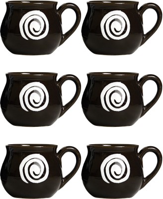 caffeine Pack of 6 Ceramic Handmade Doodle Tea Cup(Brown, Cup Set)