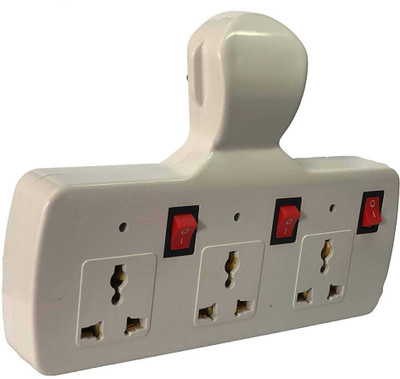 DECOBELL 3 Multi Plug with Individual Switches, LED Indicators and Fuse Extension Board Switch Spike Guard 3 Pin Plug 2 Way ABS Plastic 3+3 Multiplug Universal Socket with LED Indicators with Individual Switches and Fuse Power Plug(White)