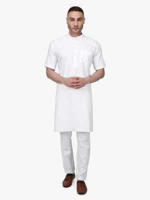 Rajubhai Hargovindas Men Solid Straight Kurta(White)