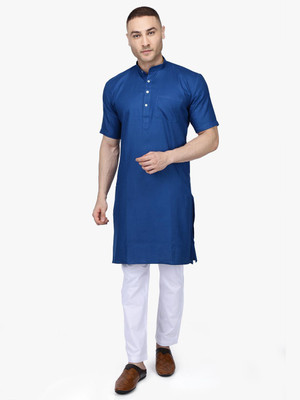 Rajubhai Hargovindas Men Solid Straight Kurta(Dark Blue)