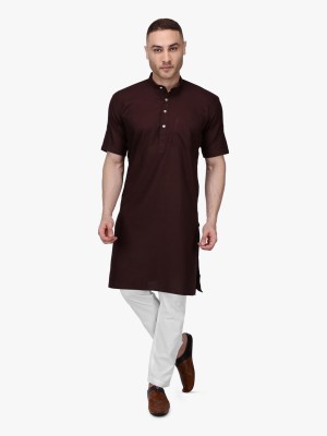 Rajubhai Hargovindas Men Solid Straight Kurta(Brown)