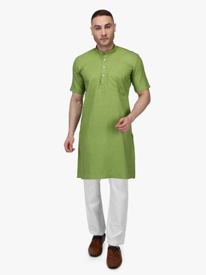 Rajubhai Hargovindas Men Solid Straight Kurta(Dark Green)