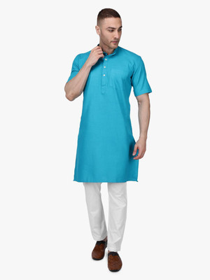 Rajubhai Hargovindas Men Solid Straight Kurta(Light Blue)