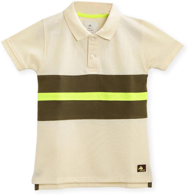 Nitt Hyman  - Cherry Crumble Boys & Girls Striped Cotton Blend Regular T Shirt(Beige, Pack of 1)