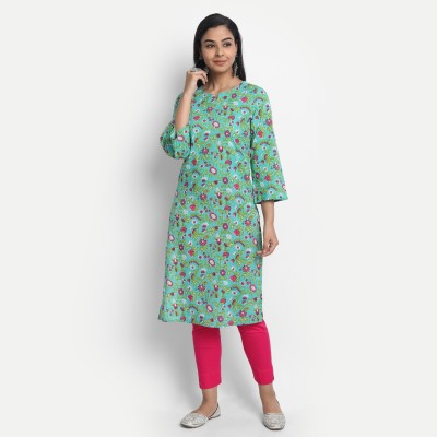 Lokya Women Printed Straight Kurta(Green)