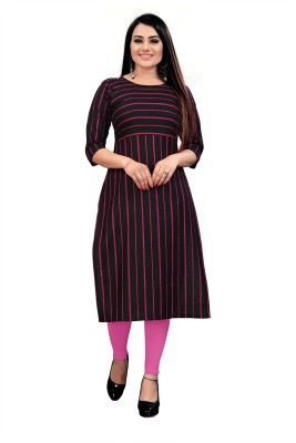 Thefashioncounter Women Striped A-line Kurta(Pink, Black)