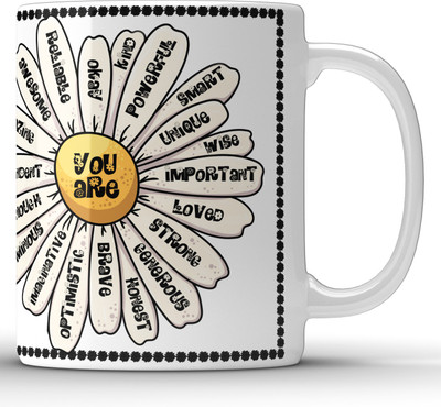 Unbounded Company You are Full of Qualities Floral Print White Ceramic Coffee Mug(325 ml)