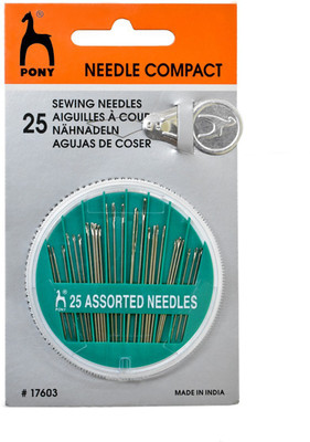 Pony Sewing Needles Compact with Threader Set of 25 Pieces Hand Sewing Needle(Universal Needle All Size Pack of 25)