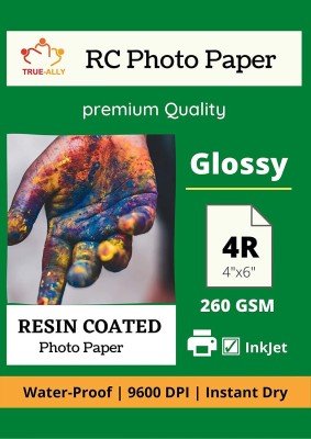 True-Ally 100 Premium 260 GSM RC (Resin Coated) Water Proof Instant Dry Luster Glossy Inkjet Photo Paper 4R 4x6 inch (102x152mm) (4R - 100 sheets) Unruled 4R 260 gsm Photo Paper(Set of 1, White)