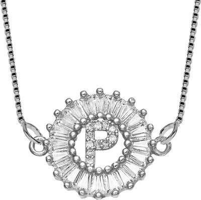 ZIVOM Letter Alphabet Initial Silver Cubic Zirconia Copper Pendant Set