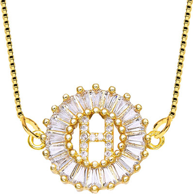 ZIVOM H Letter Alphabet Initial Gold-plated Cubic Zirconia Copper Pendant Set