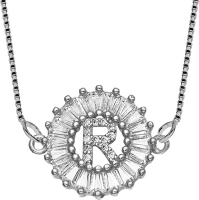 ZIVOM Letter Alphabet Initial Silver Cubic Zirconia Copper Pendant Set
