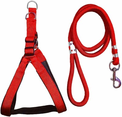 Smart Doggie Combo of Adjustable Dog Collar and Leash for Adult Dogs of All Breed Dog Harness & Leash(Large, Red)