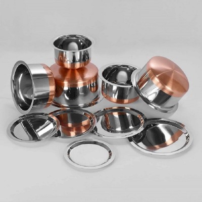 Friends Club Stainless steel Set of 5 Copper Bottom Tope Set/ Patila/ Tapeli Set/ Heavy Designer Topes With Lid Kitchenware Cooking Bowl And Home Appliances Serving Storage And Dining Ware Fry Milk Tapeli Combo Set Cookware Set Handi Cookware Multi Purpose Capacity :- 1000 ML , 1500 ML , 2000 ML, 25