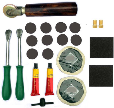 Schrodinger 30061 Portable Bicycle Cycle Bike Puncture Repair Kit with Roller and Presta Converter 22pcs Tubed Tyre Puncture Repair Kit