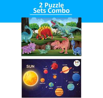 Enjunior Box COMBO OF 16 PIECE DINOSAURS PUZZLE & 16 PIECE SOLAR SYSTEM PUZZLE(16 Pieces)