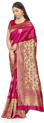 Shadow & Saining Woven Banarasi Silk Blend Saree(Pink)