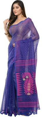 RUPANJALI Printed Jamdani Pure Cotton, Cotton Silk Saree(Blue, Pink)