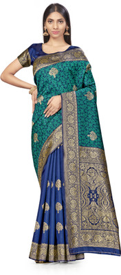 manvaa Self Design Banarasi Silk Blend Saree(Multicolor)
