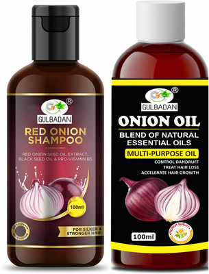 GULBADAN Onion Shampoo and Onion Oil for Hair Growth & Hair Fall Control, with Red Onion & Black Seed for Men, Women(200 ml)