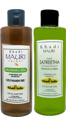 Khadi Mauri Amla Brahmi Heena & Satritha Shampoo - Pack Of 2(420 ml)