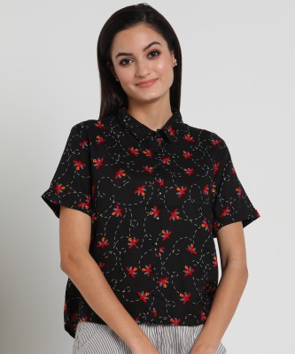 PEOPLE Women Printed Casual Black Shirt