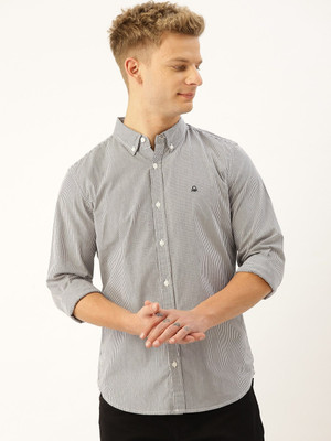 United Colors of Benetton Men Striped Casual Grey Shirt