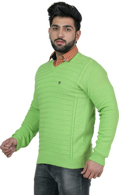 Leebonee Woven V Neck Casual Men Green Sweater