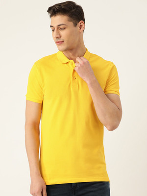 United Colors of Benetton Solid Men Polo Neck Yellow T-Shirt