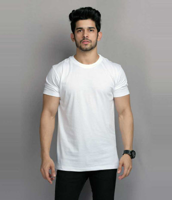 AMAYRA ENTERPRISES Solid Men Round Neck White T-Shirt