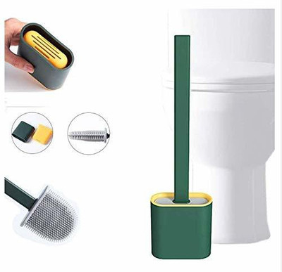 Maharshi Enterprise Silicone Bristles Toilet Brush With Holder Set - Deep-Cleaning Silicone Toilet Brush No-Slip Long Plastic Handle Quick Drying Flexible Bristles Brush Clean Toilet Corner Easil with Holder(Green)