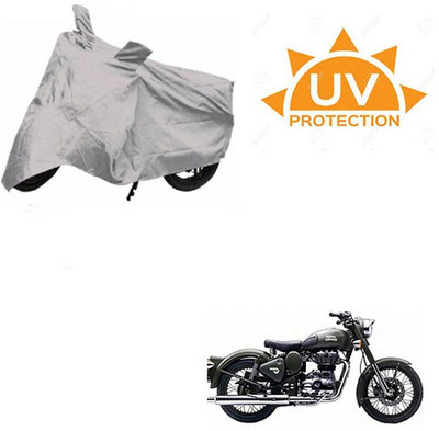 SRENTERPRISES Two Wheeler Cover for Royal Enfield(Battle Green, Silver)