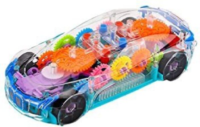 SZONEE 360 Degree Rotation 3D Flashing Led Light Music Transparent Concept Musical Bump & Go Transparent Concept 3D Super Car Toy, Car Toy for Kids with 360 Degree Rotation, Rotating Gear Simulation Mechanical Car, Sound & Light Toys for Kids Boys & Girls (Multicolor, Pack of: 1(Multicolor, Pack of:
