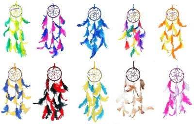 Dream Catcher Natural Feather Small Dream Catcher Hanging for Cars/Rooms (3 inch) - for Positive Energy and Protection (Pack of 10) Feather Dream Catcher(3 inch, Multicolor)