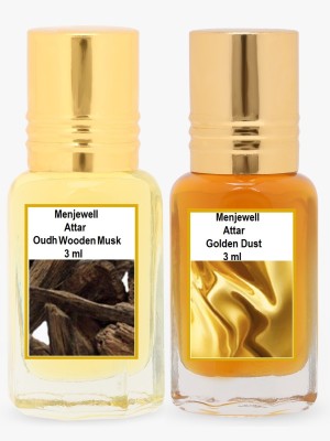 Menjewell Pack of 2PC Attar (Oudh wooden musk 3ml,Golden dust 3ml)Natural Itra/Attar/ Perfume Floral Attar(Musk, Oud (agarwood))