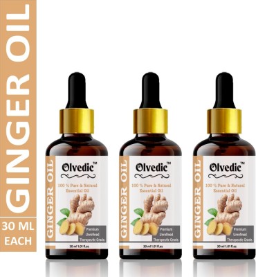 Olvedic Ginger Essential Oil Pure & Organic Therapeutic Grade Undiluted For Hair, Skin 30 ML Pack of 3 Bottles 90 ml(90 ml)